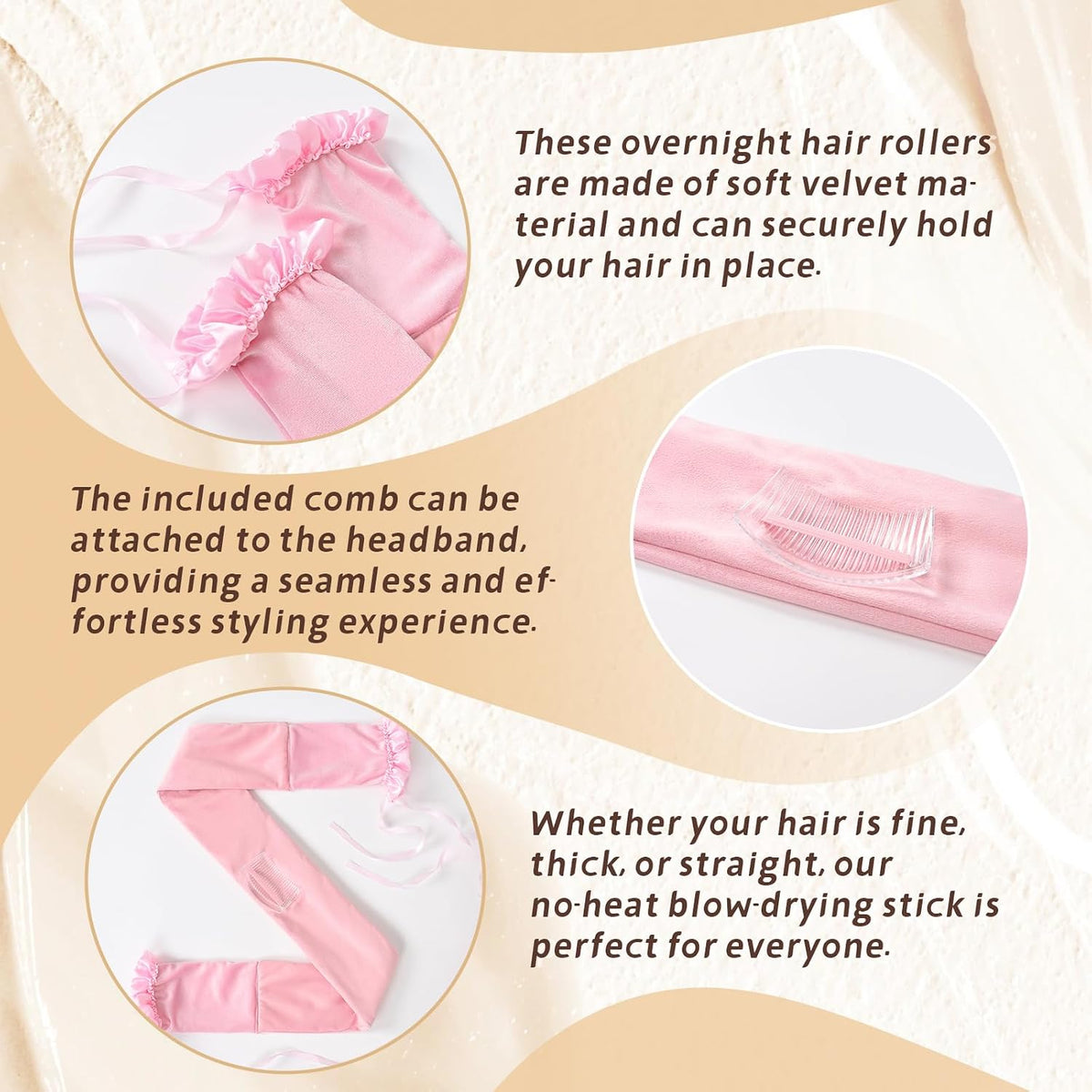 Heatless Hair Curler Overnight,No Heat Hair Curlers to Sleep In, Soft Ribbon Wrap for Long Hair, Heatless Curling Rod Headband Set for All Hair Types(Pink)