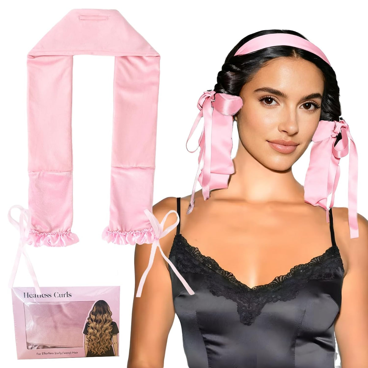 Heatless Hair Curler Overnight,No Heat Hair Curlers to Sleep In, Soft Ribbon Wrap for Long Hair, Heatless Curling Rod Headband Set for All Hair Types(Pink)
