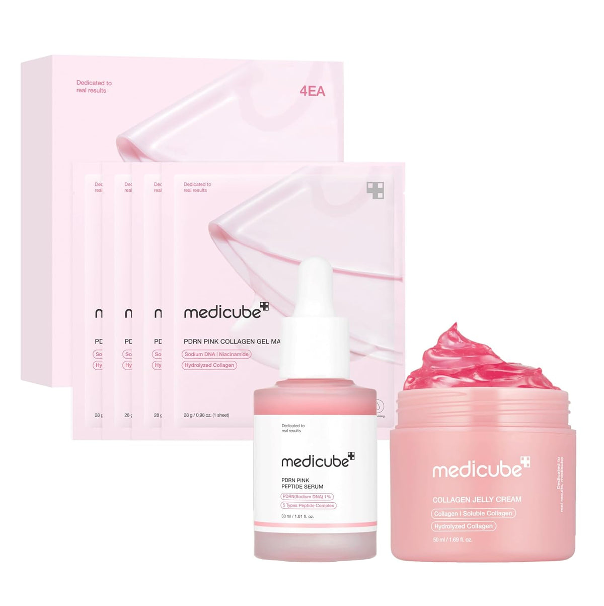 Korean Pink Skincare Set - PDRN Gel Mask, Serum and Collagen Cream